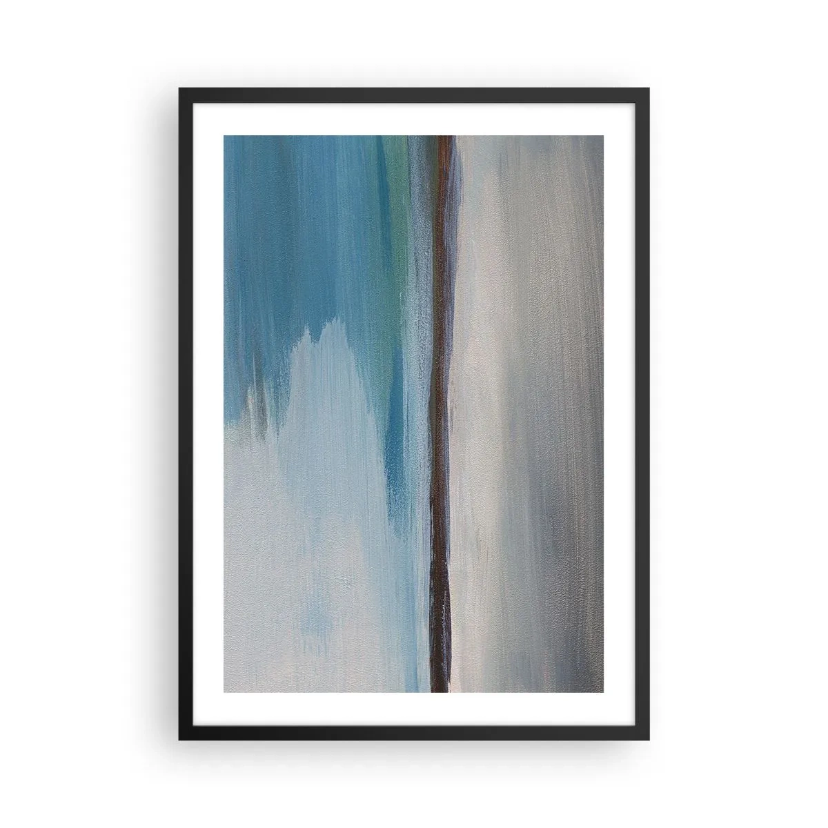 Plakát v černém rámu - Abstraktní krajina v odstínech modré a šedé - 50x70cm - Horizontální krajina - Moderní nástěnná dekorace do obývacího pokoje a ložnice ARTTOR