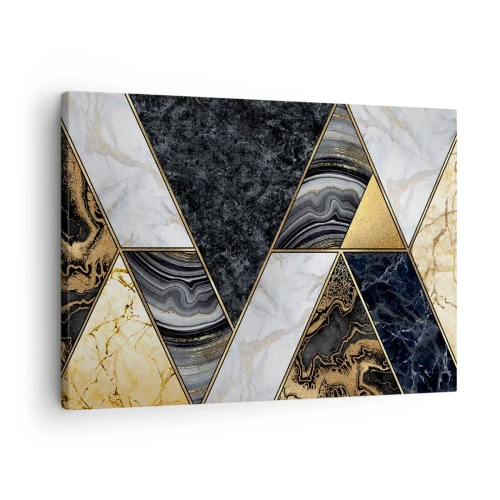 Obraz na plátně - Geometrické trojúhelníky ve zlatých, mramorových a tmavých odstínech - 70x50cm - Kámen vedle kamene - Moderní nástěnná dekorace do obývacího pokoje a ložnice ARTTOR