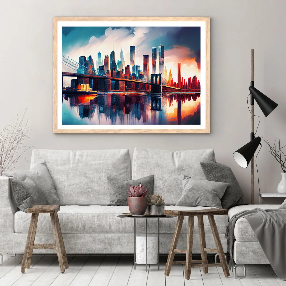 Plakát v rámu světlý dub - Famózní New York - 40x30 cm