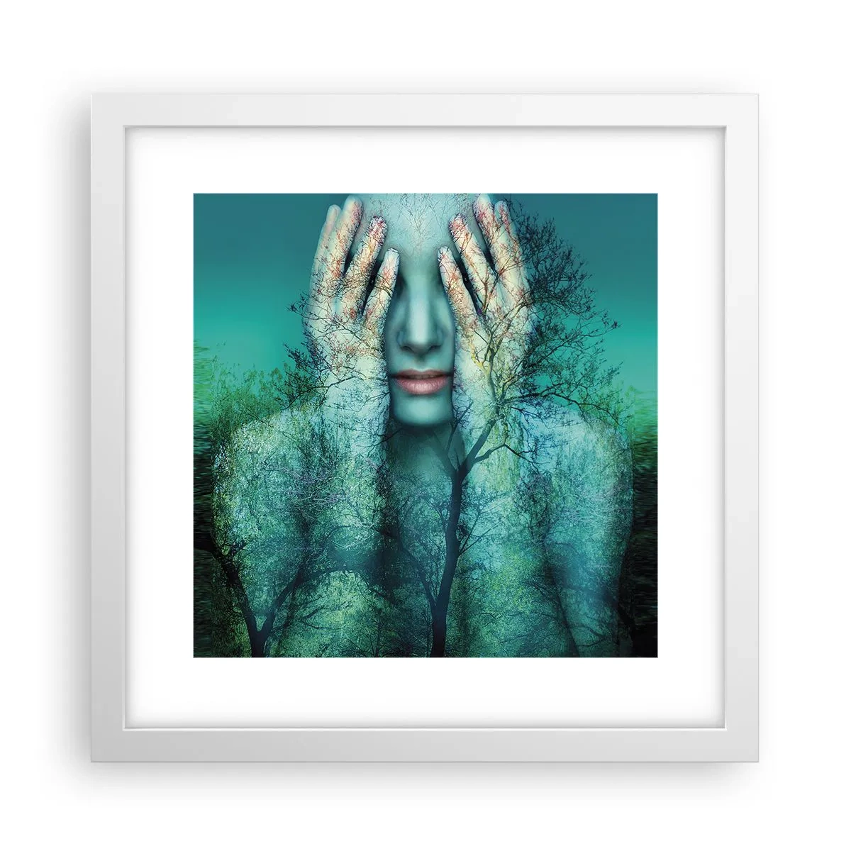 Plakát v bílém rámu - Ponořená do modré - 30x30 cm