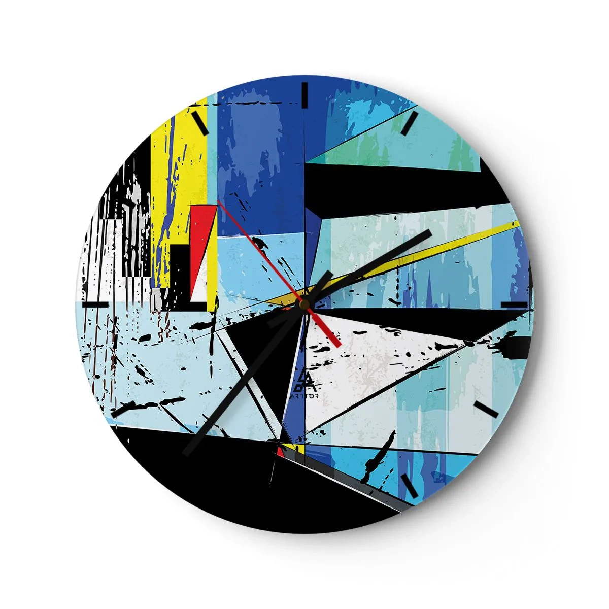 Nástěnné hodiny - Geometrická abstrakce v odstínech modré a černé - 30x30cm - Dívat se na svět z úhlu… - Moderní nástěnná dekorace do obývacího pokoje, kuchyně a ložnice ARTTOR