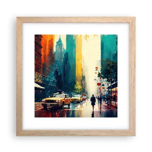 Plakát v rámu světlý dub - New York – tady je i déšť barevný - 30x30 cm