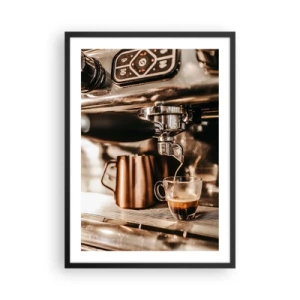 Plakát v černém rámu - Aromatické espresso z espresso kávovaru - 50x70cm - Jas kávy - Moderní nástěnná dekorace do obývacího pokoje a ložnice ARTTOR