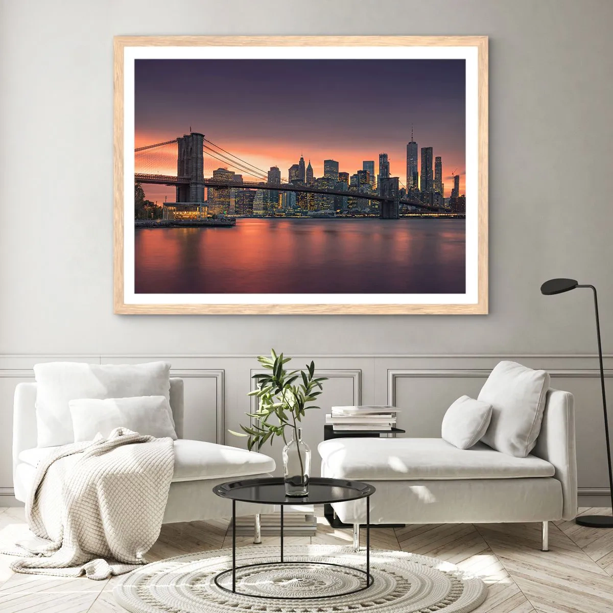 Plakát v rámu světlý dub - Ponořené do liliového ticha - 70x50 cm