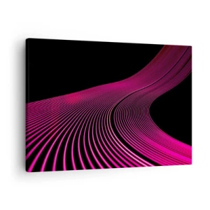 Obraz na plátně - Futuristické čáry v odstínech růžové na černém pozadí - 70x50cm - Alej světla - Moderní nástěnná dekorace do obývacího pokoje a ložnice ARTTOR