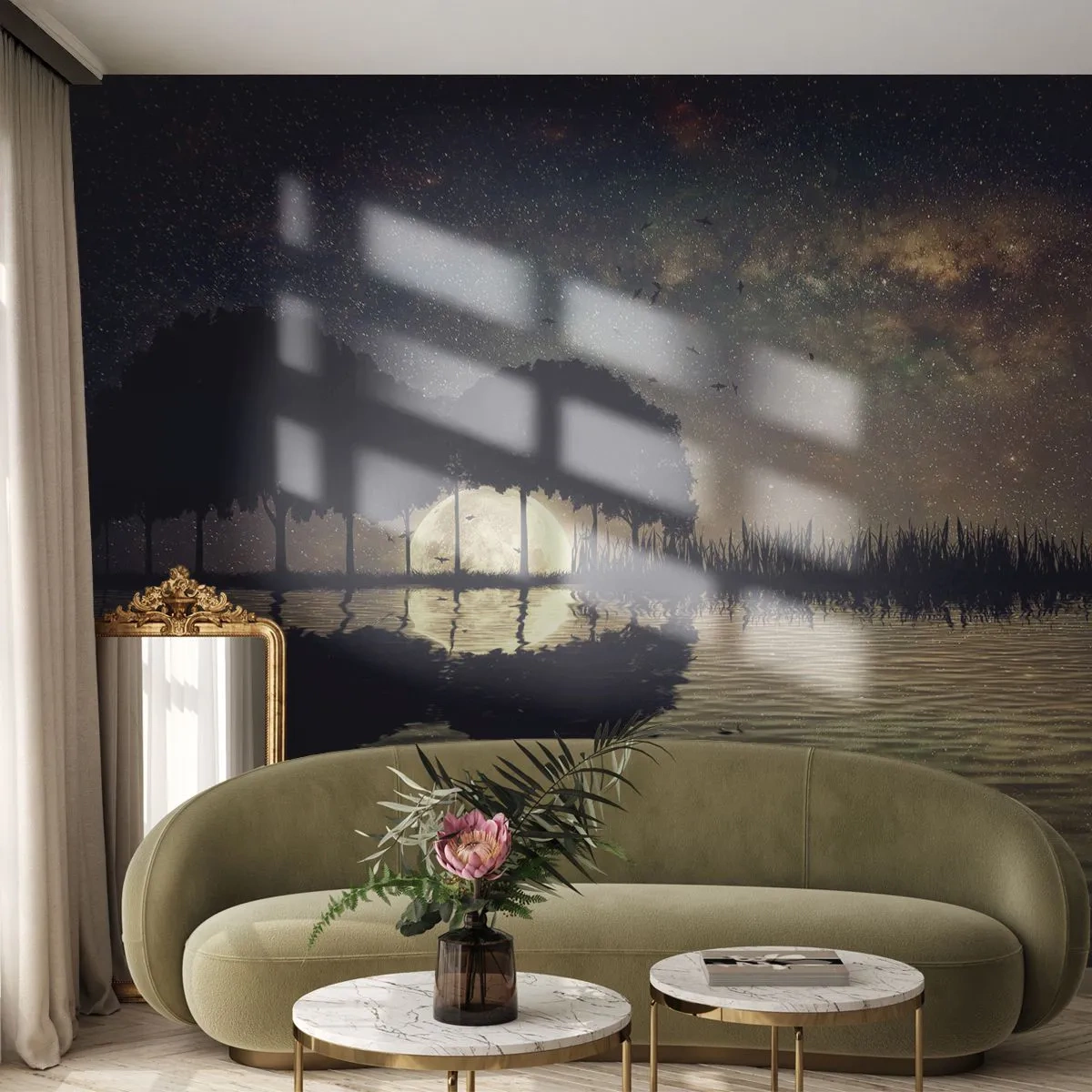 Fototapeta Samolepicí Deluxe Sticker - Noc na konci světa - Krajina, jezero, Měsíc - 250x175 cm
