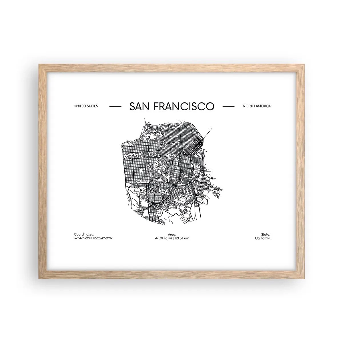 Plakát v rámu světlý dub - Anatomie San Francisca - 50x40 cm