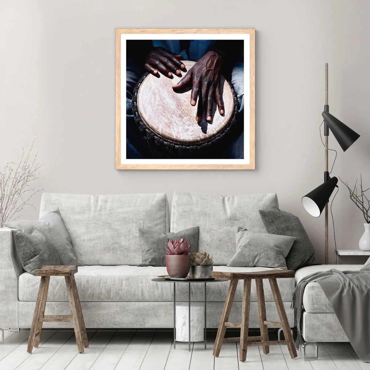 Plakát v rámu světlý dub - Žijte ve svém rytmu - 60x60 cm