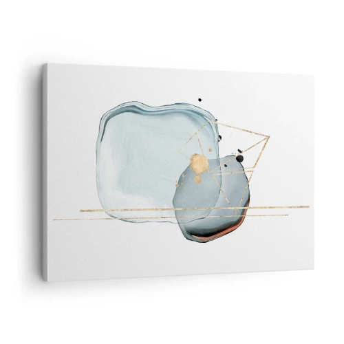 Obraz na plátně - Abstraktní tvary v odstínech modré a zlaté na bílém pozadí - 70x50cm - Studie kapky - Moderní nástěnná dekorace do obývacího pokoje a ložnice ARTTOR