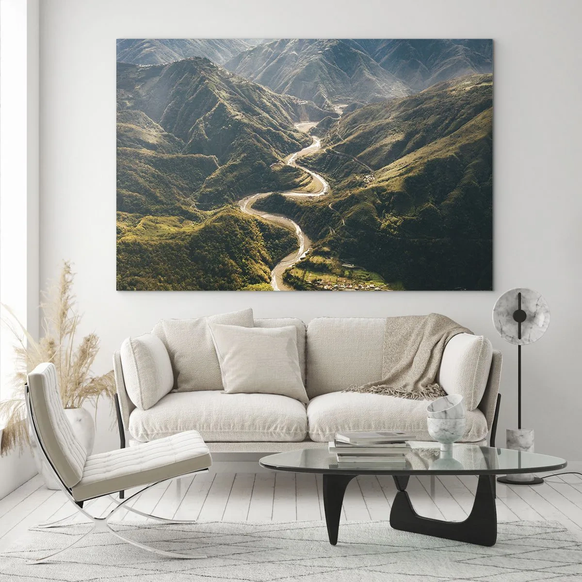 Obraz na skle - Klikatá cesta vinoucí se zelenými horskými údolími - 70x50cm - Přímo ze srdce hor - Moderní nástěnná dekorace do obývacího pokoje a ložnice ARTTOR
