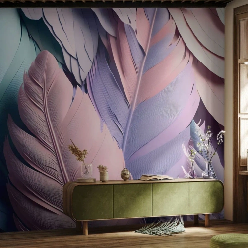 Fototapeta Samolepicí Deluxe Sticker - Ptačí styl - Pastel, Peří, Světlost - 350x256 cm