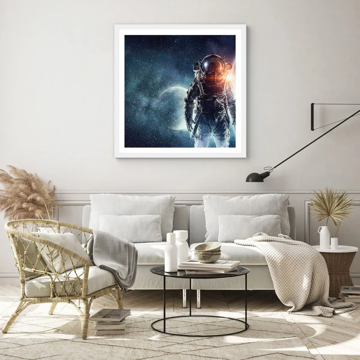 Plakát v bílém rámu - Vesmírné dobrodružství - 40x40 cm
