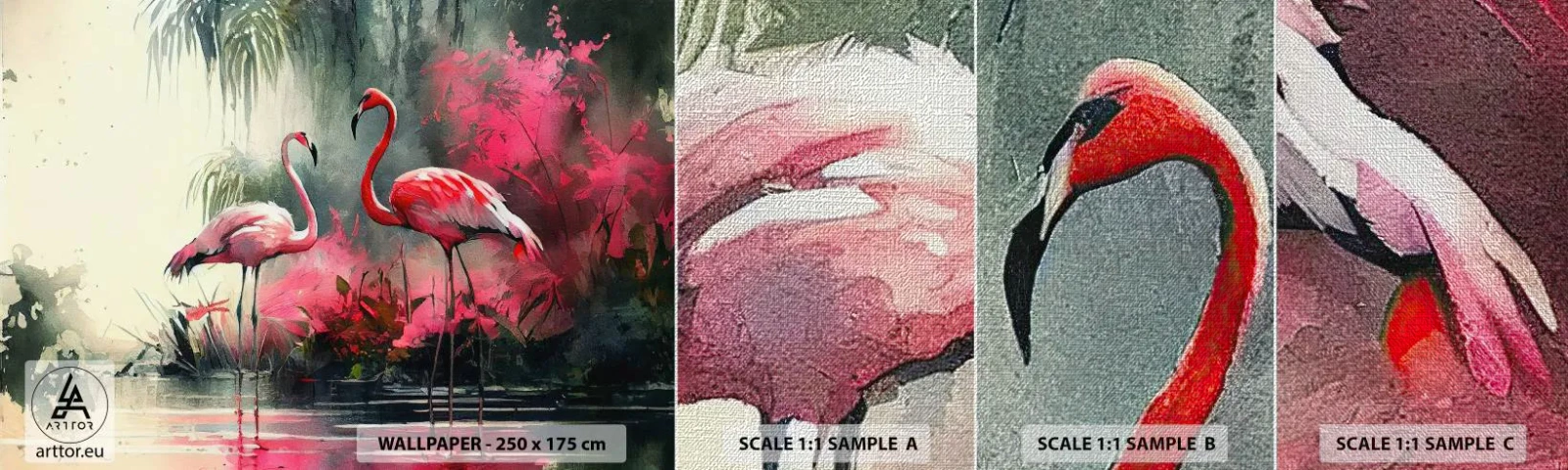 Vzor Fototapety Premium Canvas - Hodiny přírodního kouzla - Plameňáci, Kus, Krajina - 100x30 cm