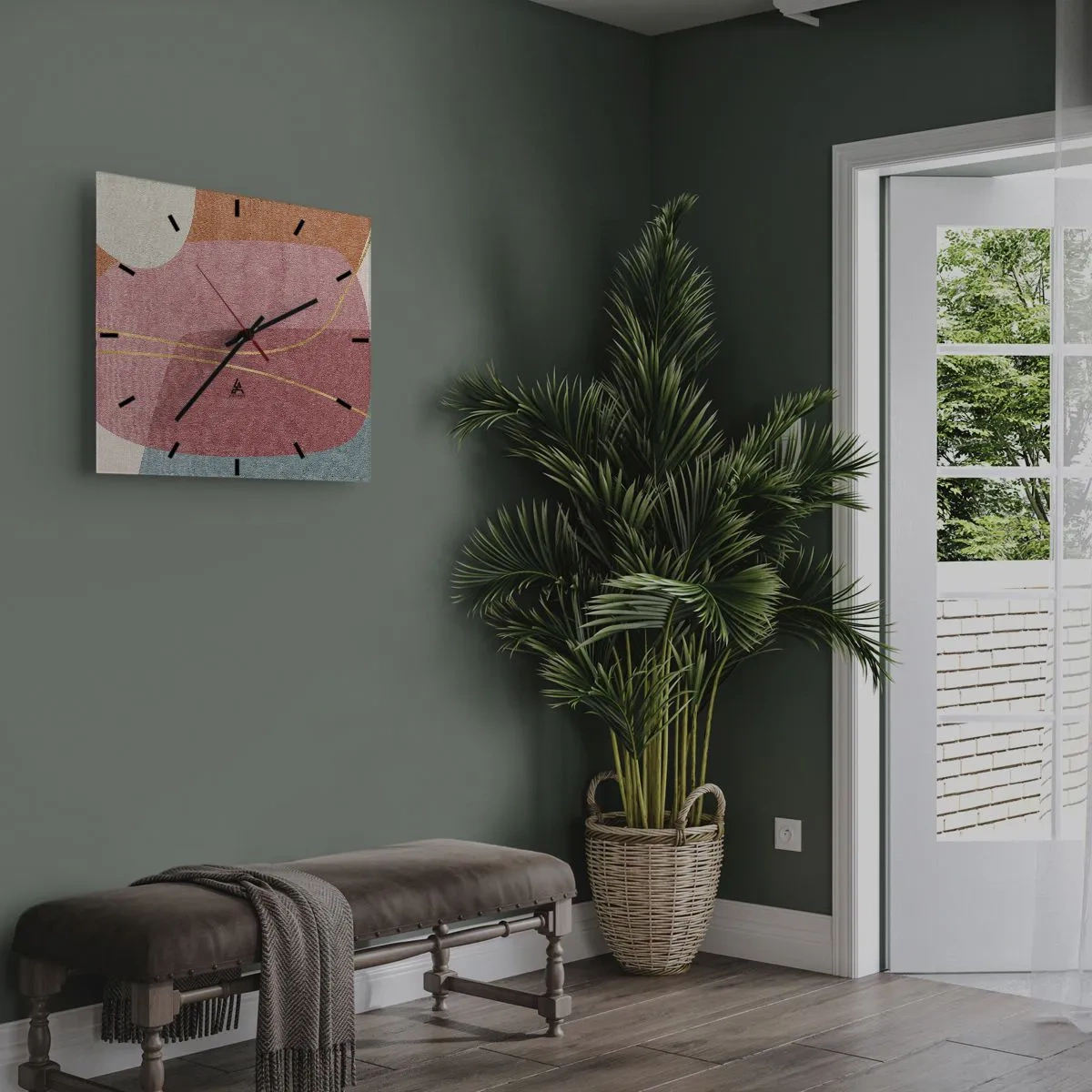 Nástěnné hodiny - Pastelová kompozice se zlatou nití - 30x30 cm