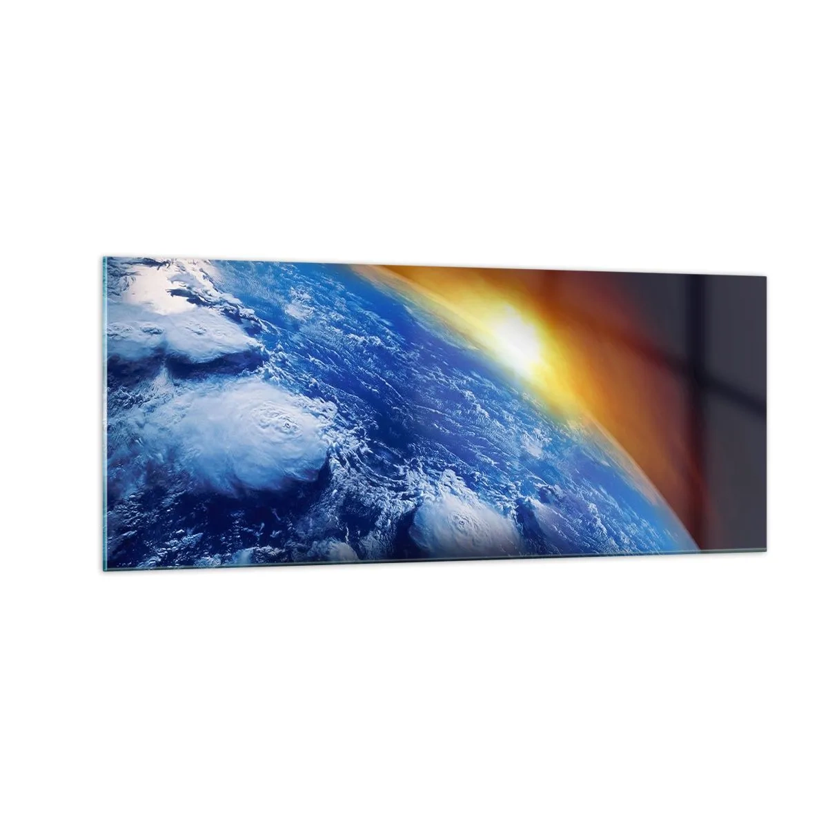 Obraz na skle - Východ slunce nad modrou planetou - 100x40 cm