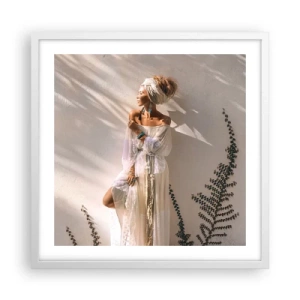 Plakát v bílém rámu - Slunce a dívka - 50x50 cm
