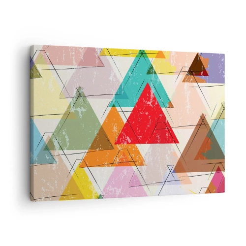 Obraz na plátně - Barevná abstrakce s geometrickými trojúhelníky - 70x50cm - Blábolení - Moderní nástěnná dekorace do obývacího pokoje a ložnice ARTTOR