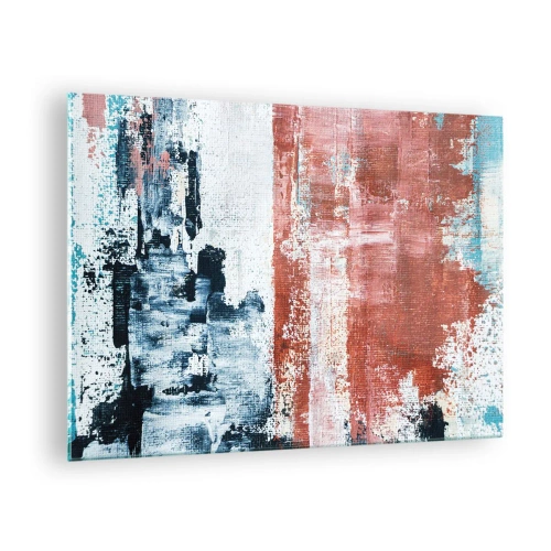 Obraz na skle - Abstraktní kombinace modré a rezavě červené - 70x50cm - Abstraktní půl na půl - Moderní nástěnná dekorace do obývacího pokoje a ložnice ARTTOR