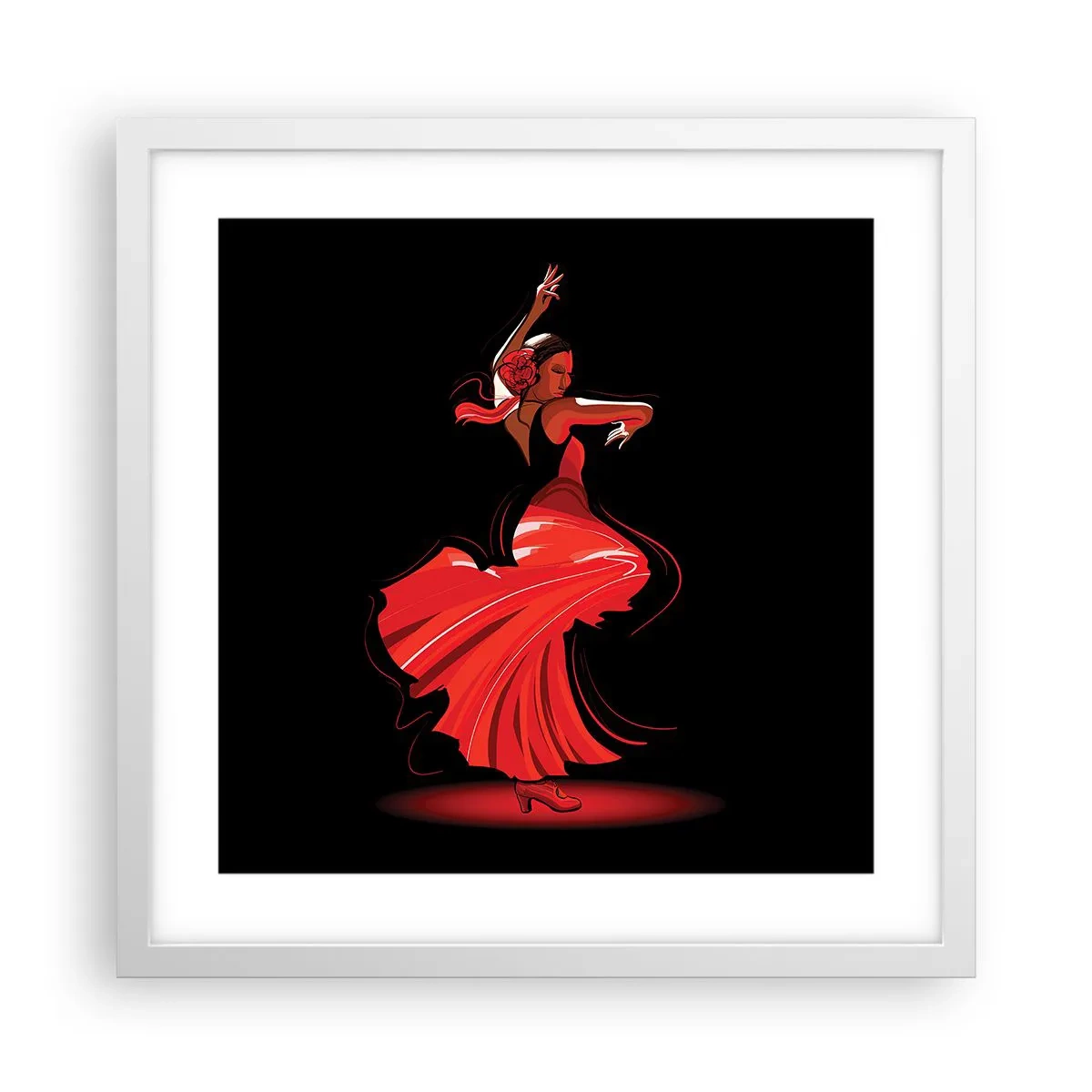 Plakát v bílém rámu - Žhavá duše flamenco - 40x40 cm