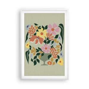 Plakát v bílém rámu - Kytice překypující životem - 61x91 cm