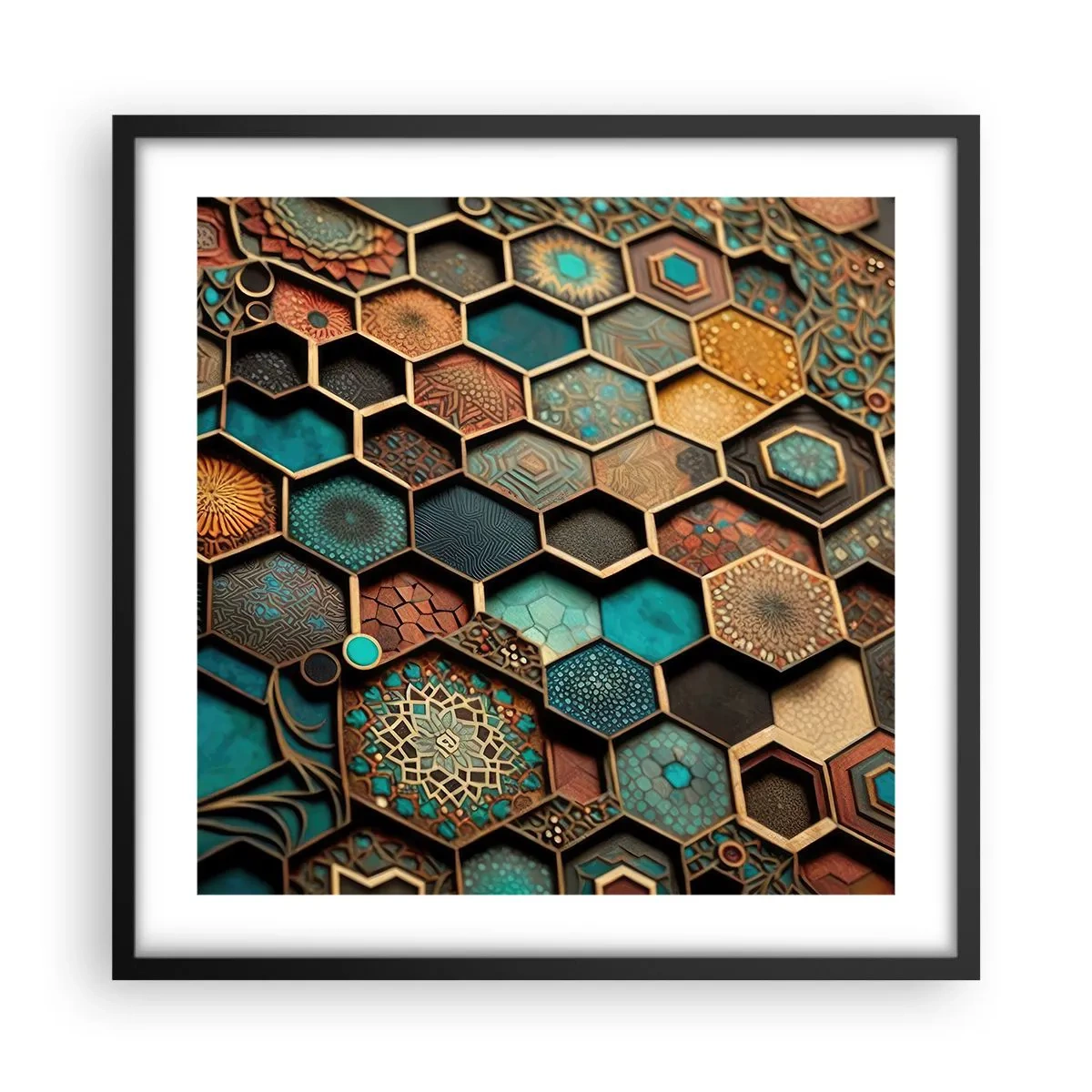 Plakát v černém rámu - Arabské ornamenty – variace - 50x50 cm