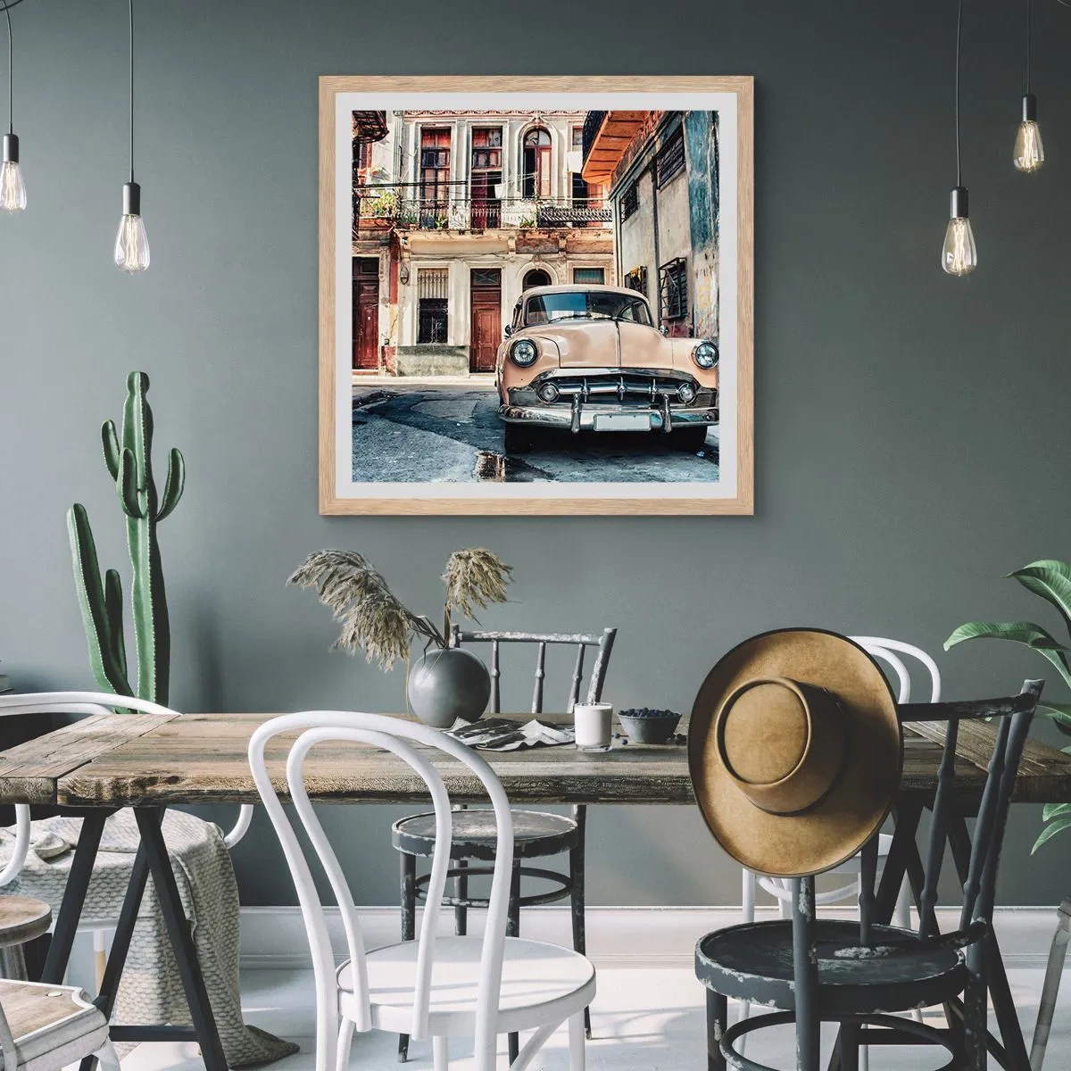 Plakát v rámu světlý dub - Siesta v Havaně - 50x50 cm