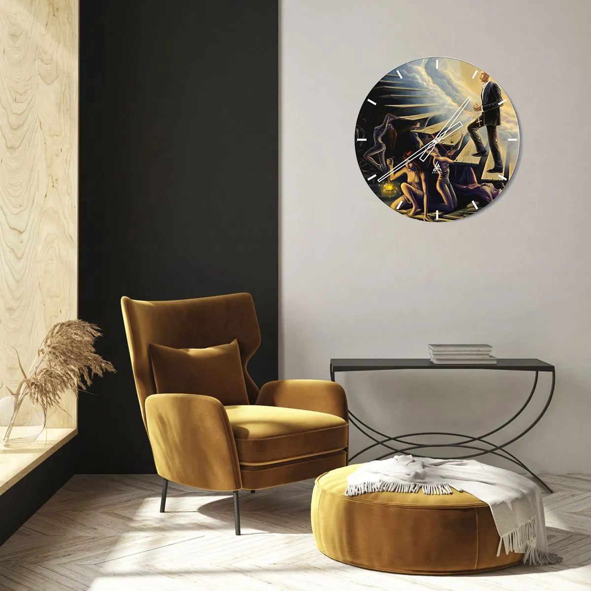 Nástěnné hodiny - Symbolické postavy na schodech ve světle a tmě - 30x30cm - Dantovo putování ke světlu - Moderní nástěnná dekorace do obývacího pokoje, kuchyně a ložnice ARTTOR