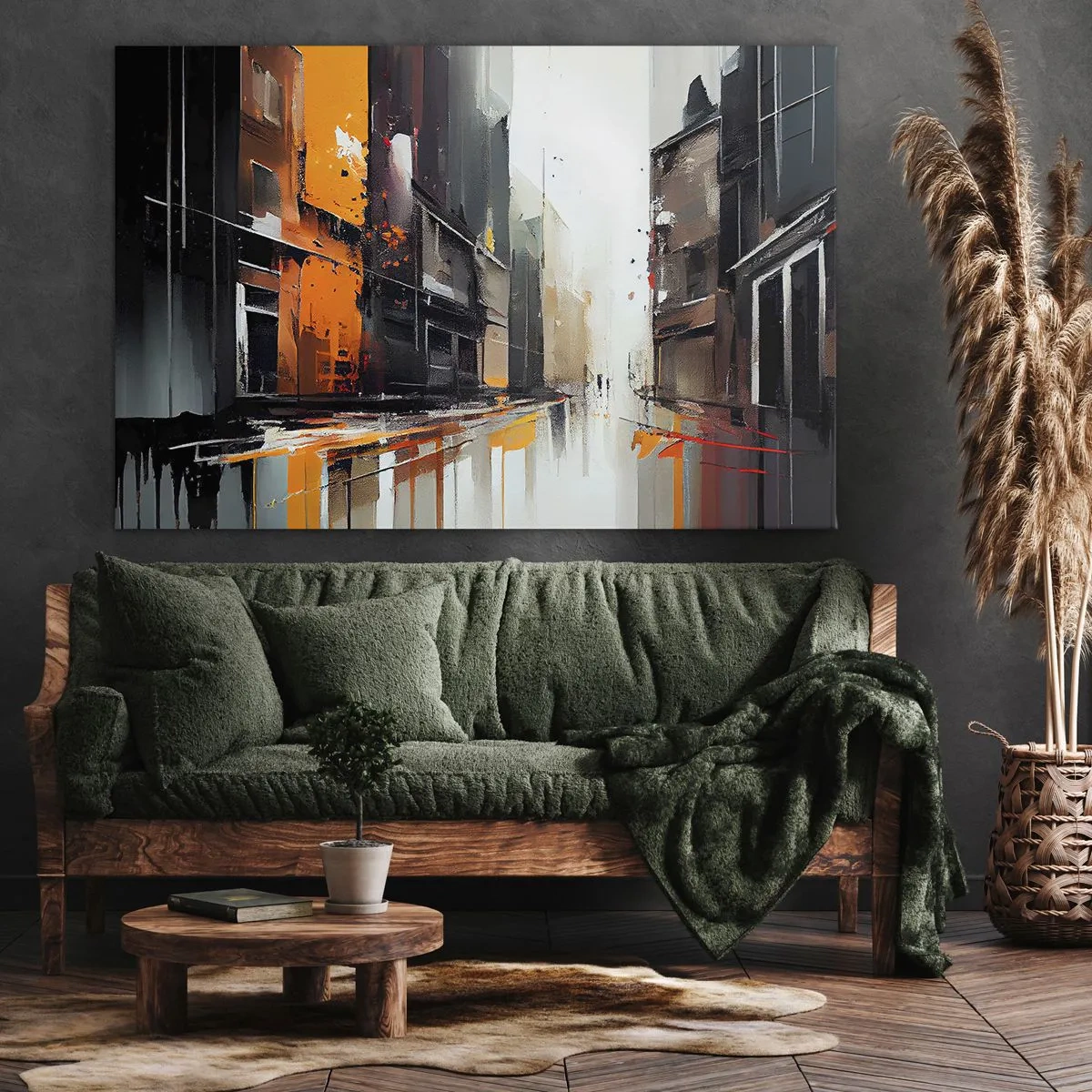 Obraz na plátně - Abstraktní pohled na městskou ulici v dešti - 70x50cm - Deštivý den - Moderní nástěnná dekorace do obývacího pokoje a ložnice ARTTOR