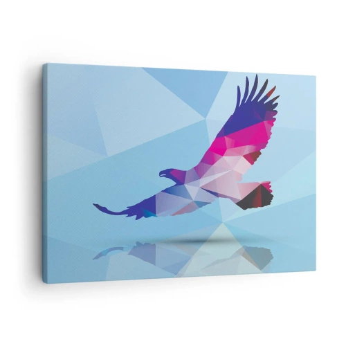 Obraz na plátně - Geometrická silueta orla za letu na modrém pozadí - 70x50cm - Orel v liliovém křišťálu - Moderní nástěnná dekorace do obývacího pokoje a ložnice ARTTOR