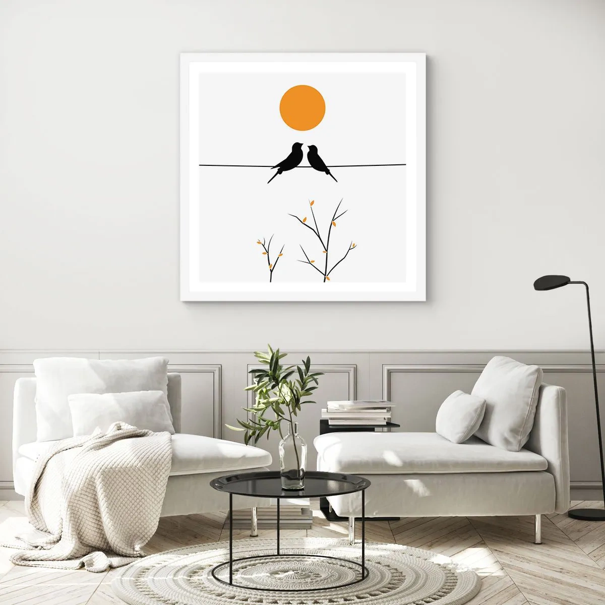 Plakát v bílém rámu - Slavíčí večer - 60x60 cm