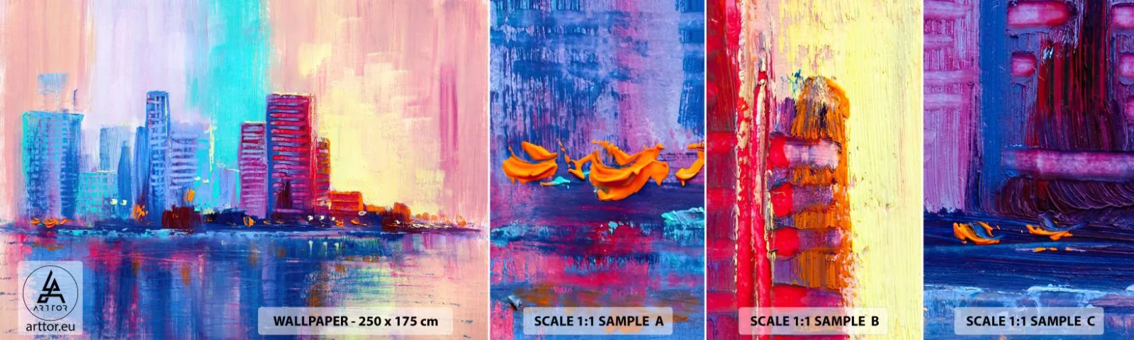 Vzor Fototapety Samolepicí Deluxe Sticker - Vykoupané v barvách - Město, Architektura, Kus - 100x30 cm