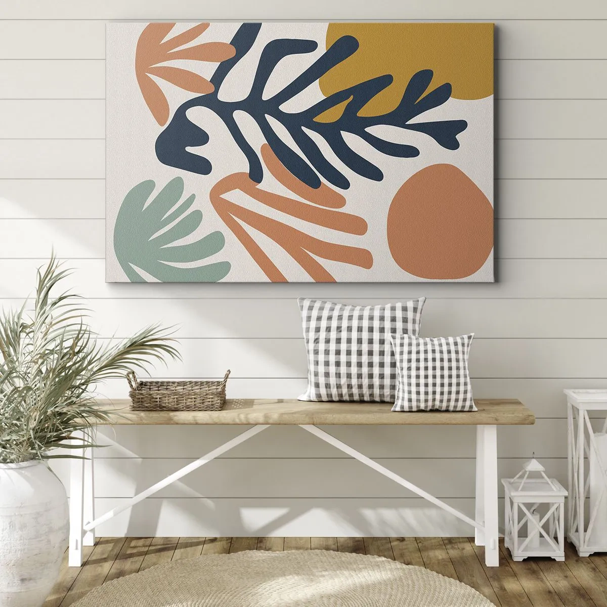 Obraz na plátně - Barevné listí v abstraktním stylu - 70x50cm - Korálová moře - Moderní nástěnná dekorace do obývacího pokoje a ložnice ARTTOR