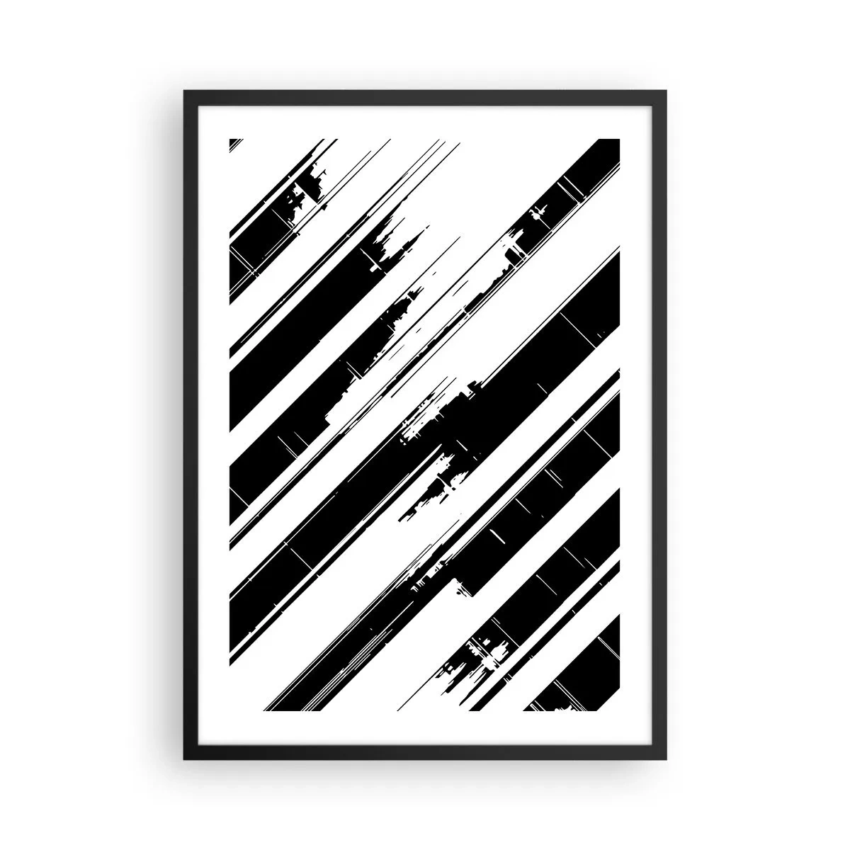 Plakát v černém rámu - Minimalistická černobílá abstrakce s geometrickými liniemi - 50x70cm - Intenzivní a dynamická kompozice - Moderní nástěnná dekorace do obývacího pokoje a ložnice ARTTOR