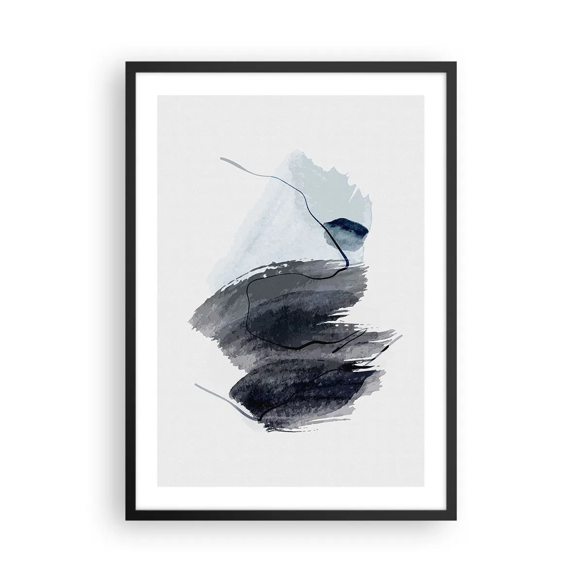 Plakát v černém rámu - Abstraktní tahy štětcem v odstínech šedé - 50x70cm - Intenzita a pohyb - Moderní nástěnná dekorace do obývacího pokoje a ložnice ARTTOR