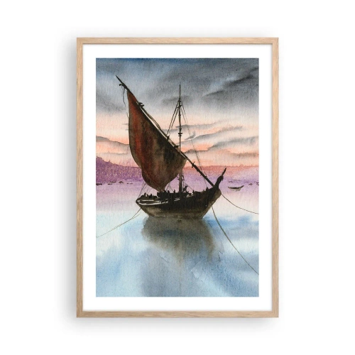 Plakát v rámu světlý dub - Večer v přístavu - 50x70 cm