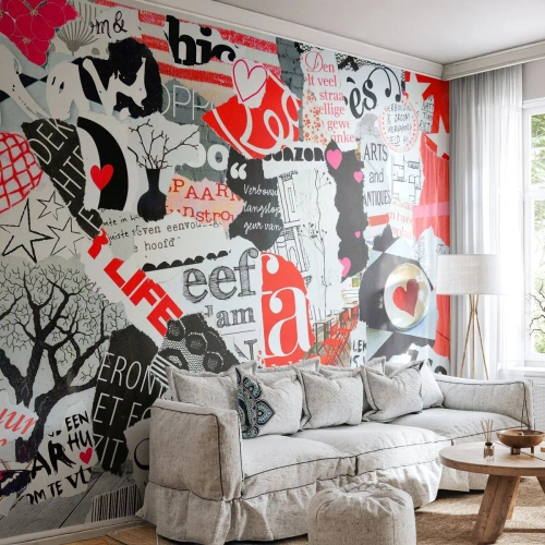 Fototapeta Standard Eco - Hipsterská koláž - Graffiti, Nástěnná malba, Vinobraní - 400x280 cm