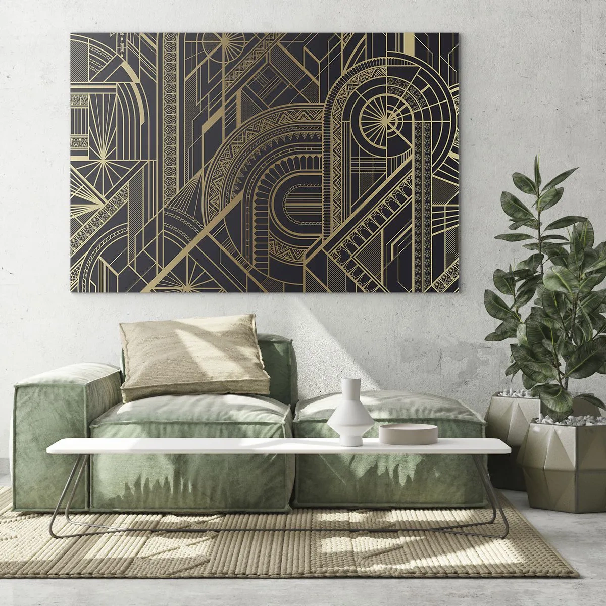 Obraz na skle - Geometrický vzor Art Deco ve zlaté a černé barvě - 70x50cm - Koncepty, nápady, plány - Moderní nástěnná dekorace do obývacího pokoje a ložnice ARTTOR