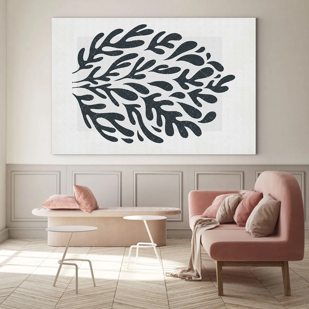 Obraz na skle - Černá organická forma na bílém pozadí - 70x50cm - Tvary přírody - Moderní nástěnná dekorace do obývacího pokoje a ložnice ARTTOR