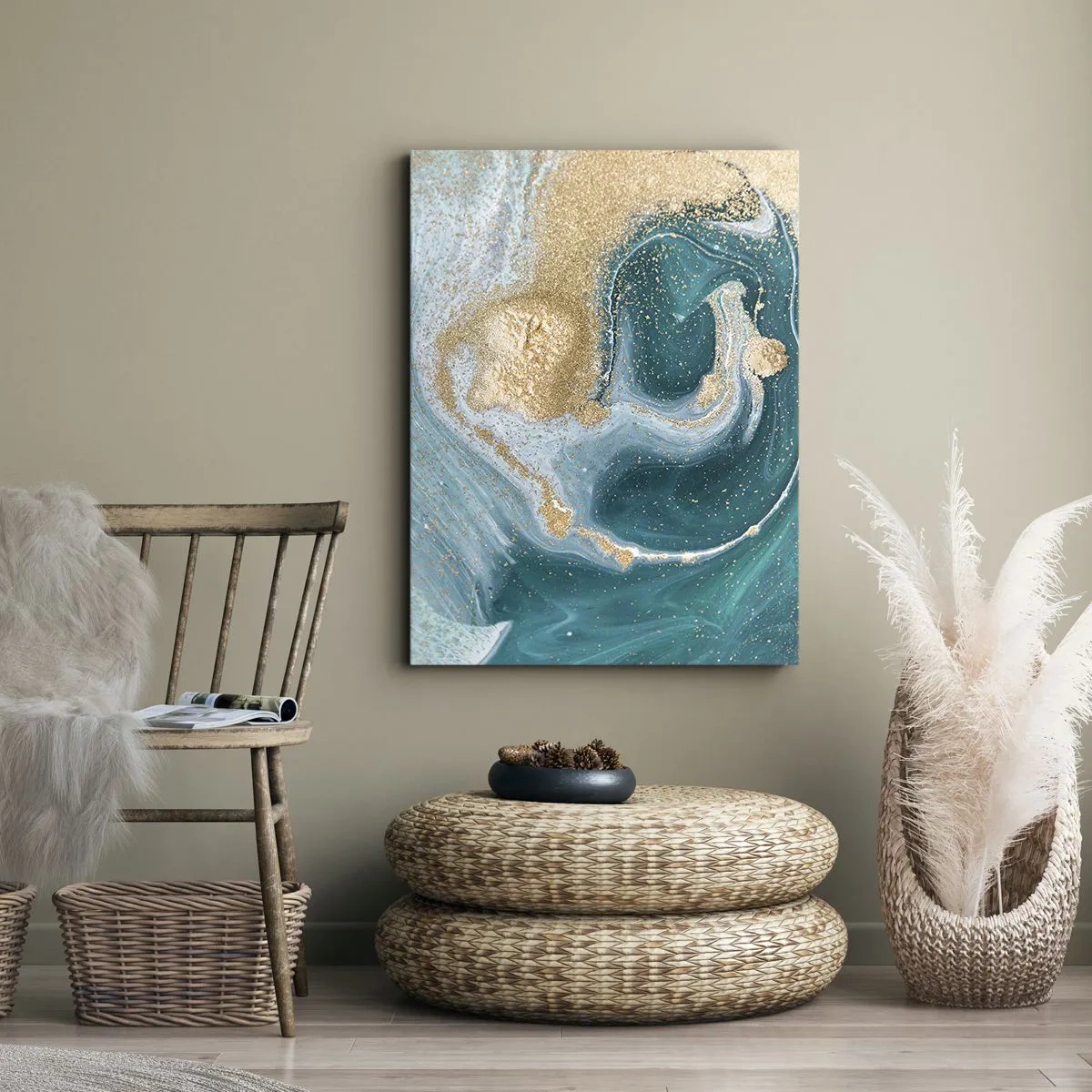 Obraz na plátně - Vír zlaté a tyrkysové - 50x70 cm
