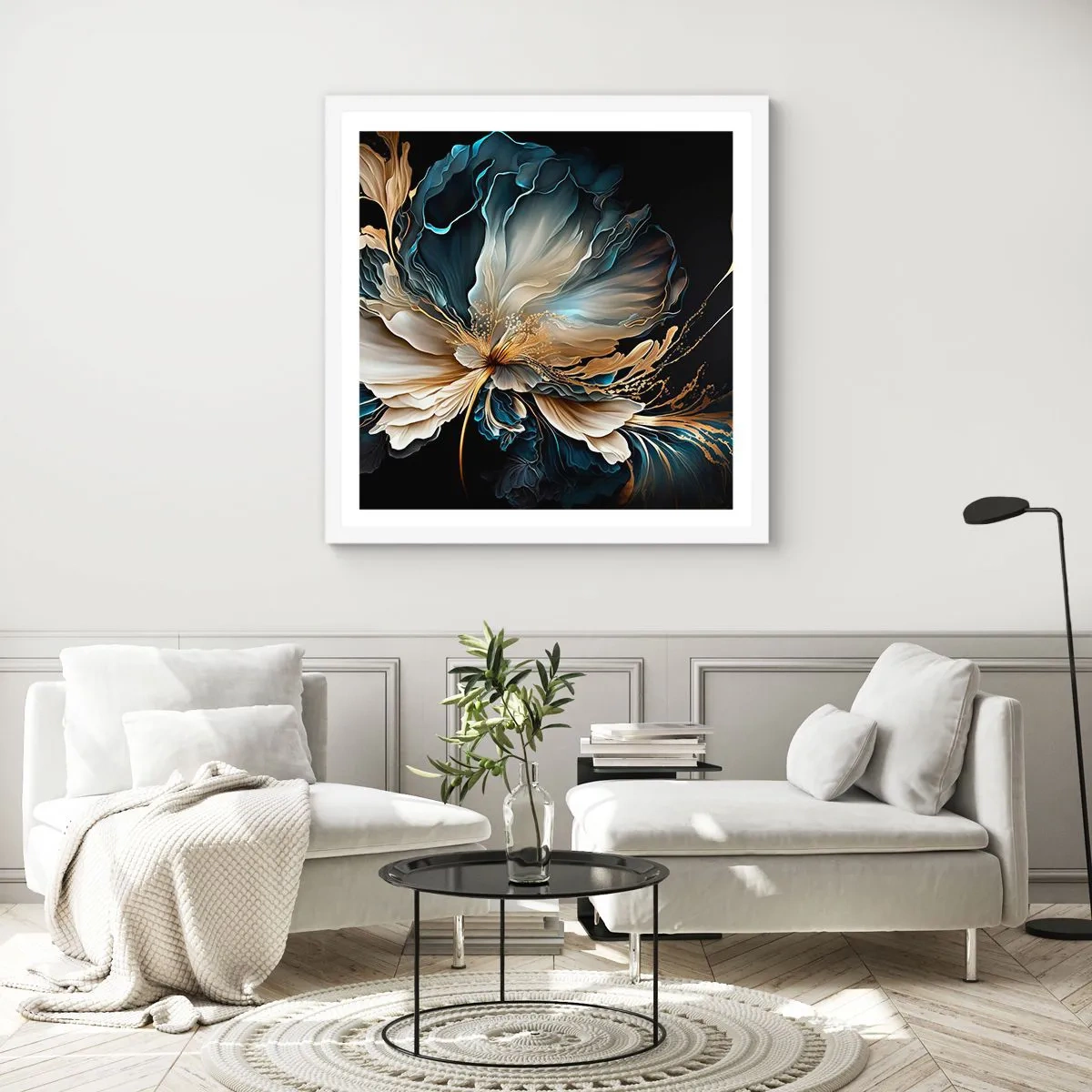 Plakát v bílém rámu - Pohádkový květ kapradí - 40x40 cm