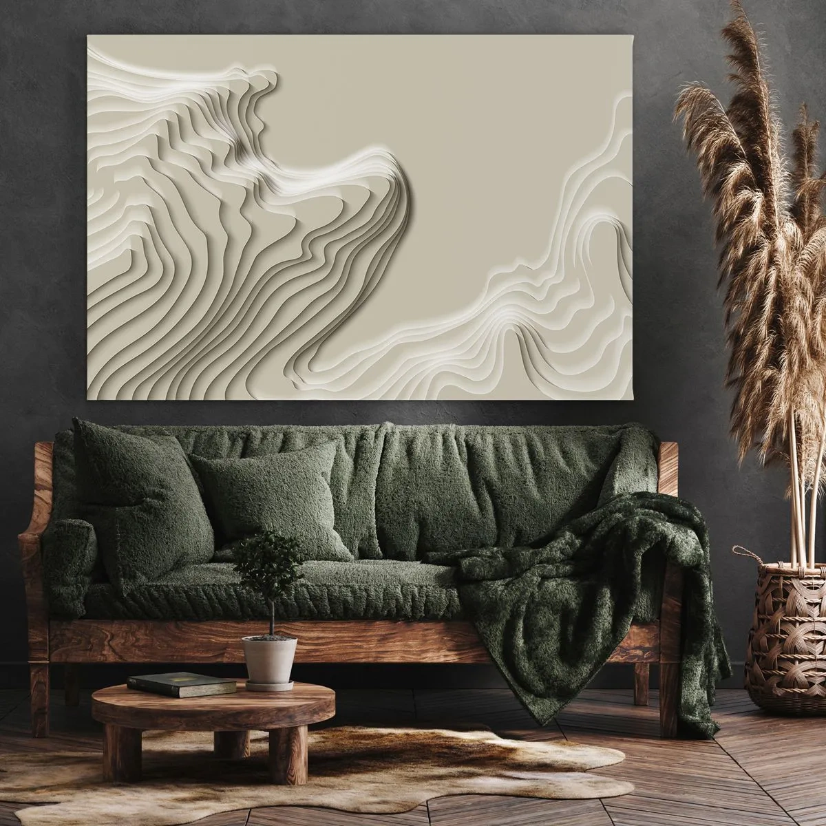 Obraz na plátně - Abstraktní vzor v odstínech béžové s lineárním efektem. - 70x50cm - Topografie umění - Moderní nástěnná dekorace do obývacího pokoje a ložnice ARTTOR