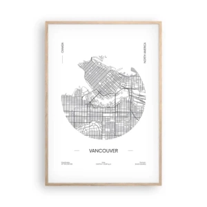 Plakát v rámu světlý dub - Anatomie Vancouveru - 70x100 cm