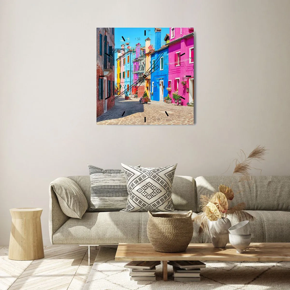 Nástěnné hodiny - Městečko „Pod papoušky“ - 40x40 cm