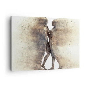 Obraz na plátně - Abstraktní duo siluet v pískových odstínech - 70x50cm - Z prachu povstali, aby milovali - Moderní nástěnná dekorace do obývacího pokoje a ložnice ARTTOR