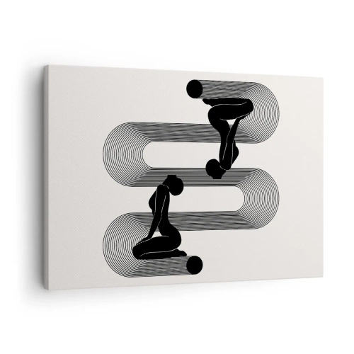 Obraz na plátně - Černé siluety s geometrickými čarami na světlém pozadí - 70x50cm - Smyslná symetrie - Moderní nástěnná dekorace do obývacího pokoje a ložnice ARTTOR
