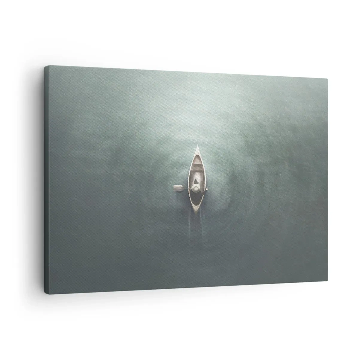 Obraz na plátně - Osamělá loď na klidné vodě v minimalistickém prostředí - 70x50cm - Přes měsíční jezero - Moderní nástěnná dekorace do obývacího pokoje a ložnice ARTTOR