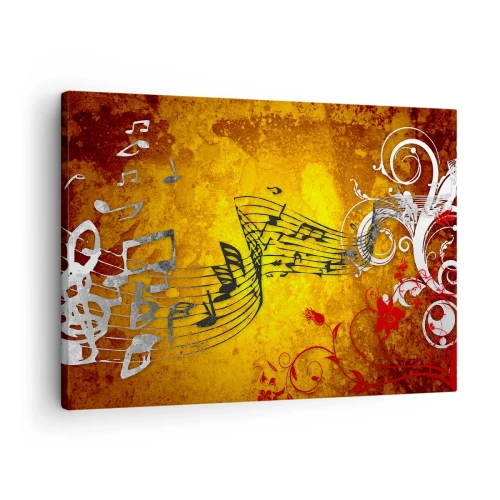 Obraz na plátně - Abstraktní hudební noty na barevném pozadí s ornamenty - 70x50cm - Ať zní hudba - Moderní nástěnná dekorace do obývacího pokoje a ložnice ARTTOR