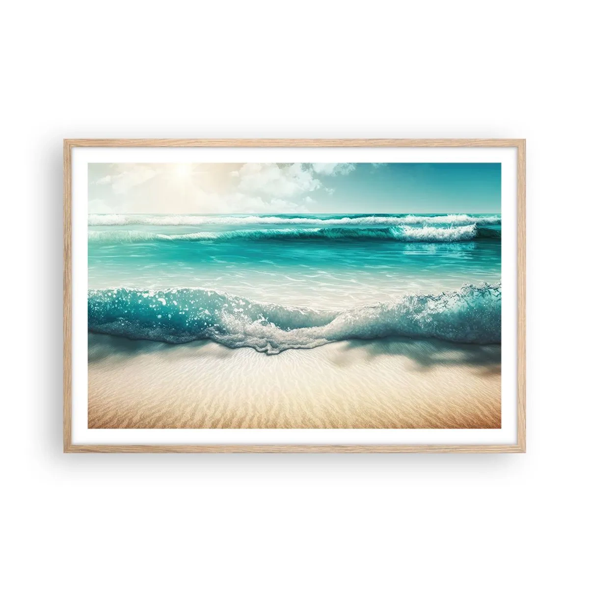 Plakát v rámu světlý dub - Klid oceánu - 91x61 cm
