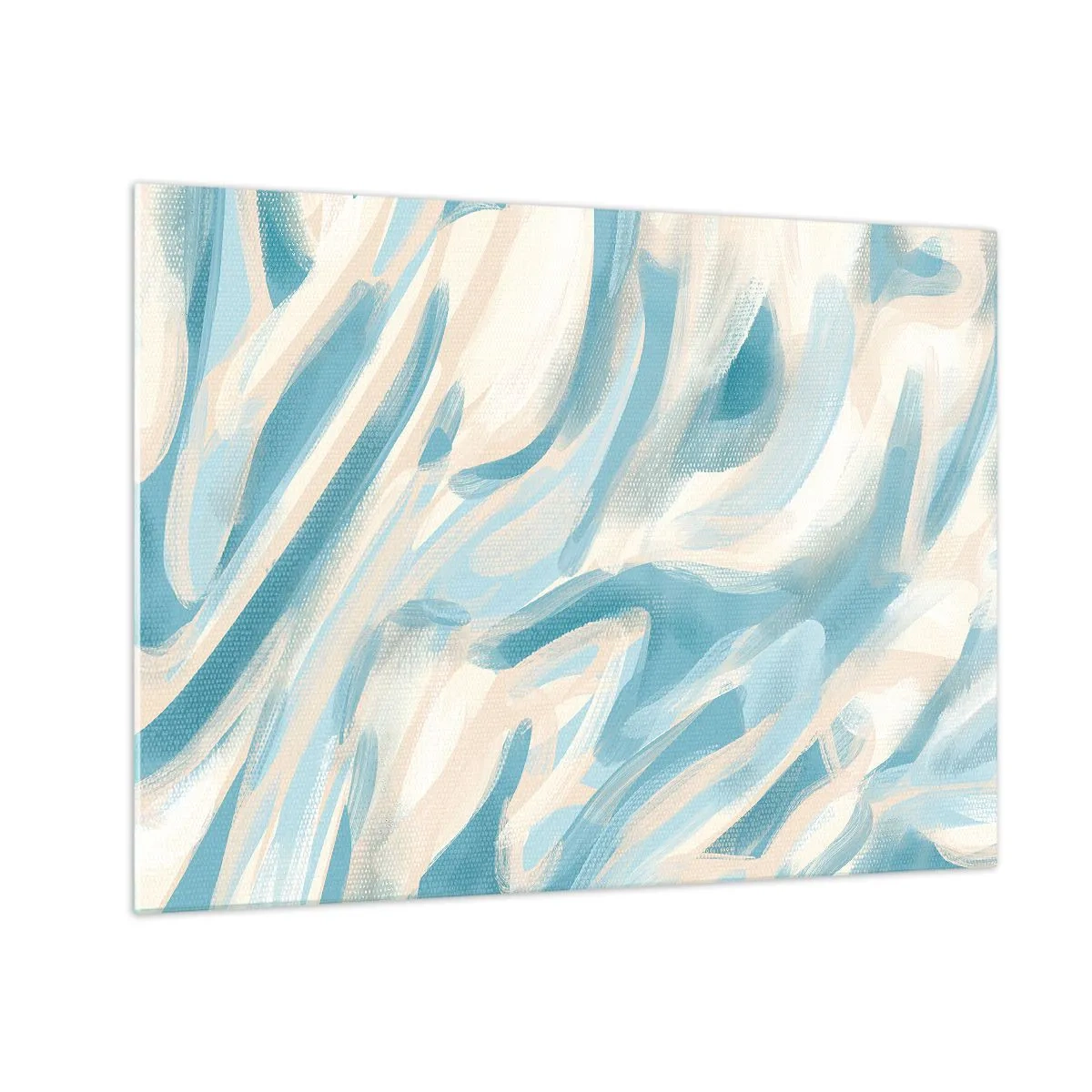 Obraz na skle - Abstraktní tahy štětcem v modrých a krémových barvách. - 70x50cm - Jarní závany - Moderní nástěnná dekorace do obývacího pokoje a ložnice ARTTOR