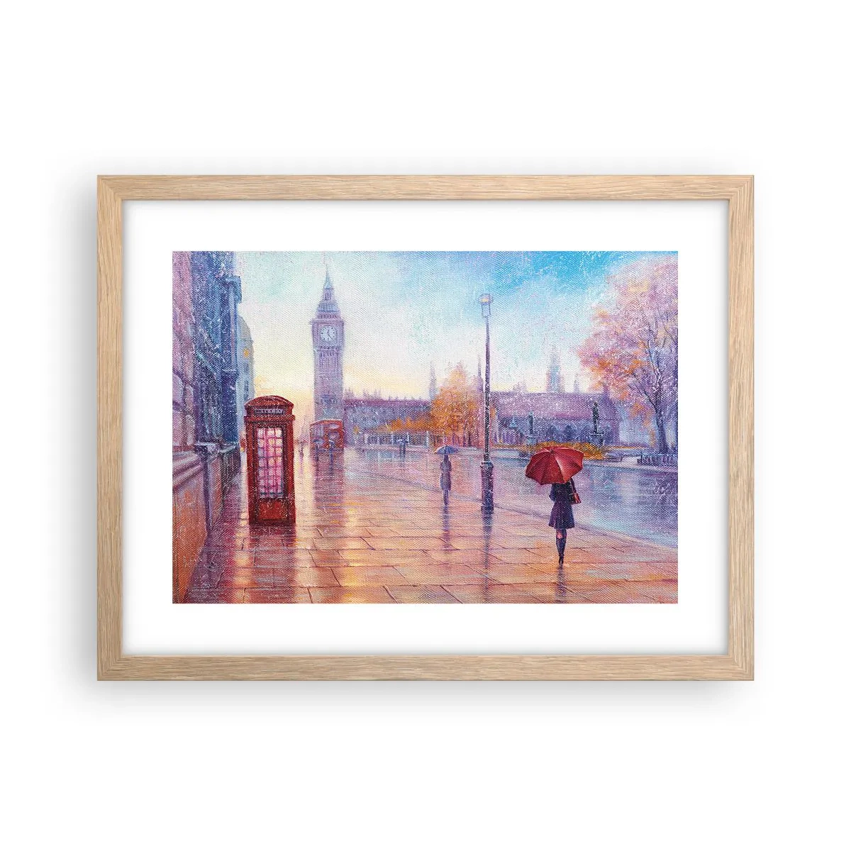 Plakát v rámu světlý dub - Londýnský podzimní den - 40x30 cm